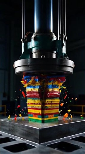🧱 500-piece Lego tower vs hydraulic press! Watch every brick explode in satisfying slow motion.🔨💥