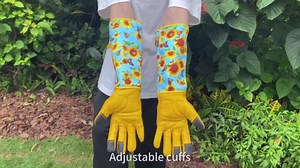 DLY Gardening Gloves for Women, Rose Gloves Gardening Thorn Proof, Long Garden Gloves for Women, Breathable Cowhide Leather Gauntlet (Large, Blue)