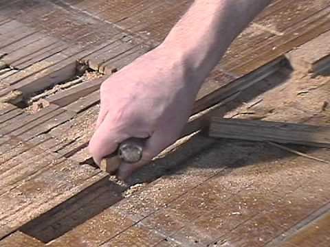 Laced-in hardwood floor patch