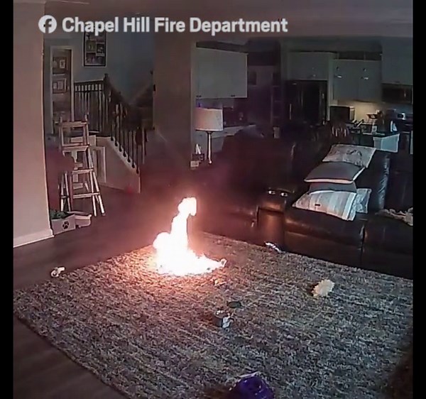 Moment fire chief's dog causes power bank to explode in his own home