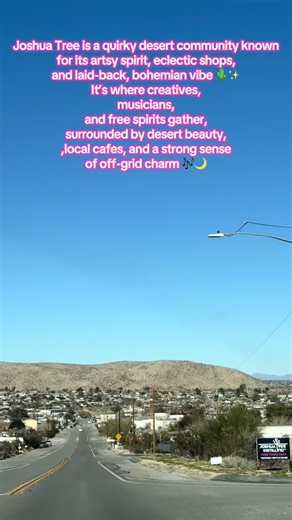Joshua Tree the town is a quirky desert community known for its artsy spirit, eclectic shops, and laid-back, bohemian vibe 🌵✨ It’s where creatives, musicians, and free spirits gather, surrounded by desert beauty, local cafes, and a strong sense of off-grid charm 🎶🌙 #JoshuaTree #JoshuaTreeTown #HighDesert #DesertVibes #Artsy