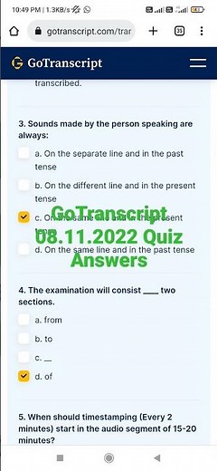 GoTranscript 08.11.2022 Quiz Answers.. MCQ Answers..Test Answers....Grammer Answers