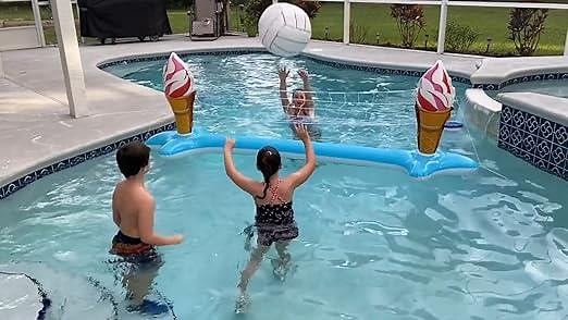 Inflatable Pool Volleyball Net & Basketball Hoop 