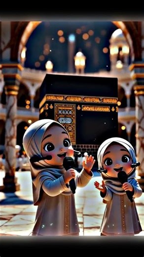 🎬 Cinematic 3D Hijabi Kids Reciting Nasheed | Stunning Kaaba Animation #shortvideo