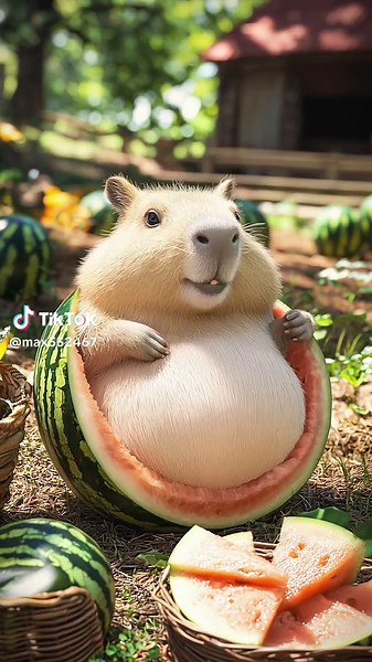 Capybara Enjoys Refreshing Watermelon Snack