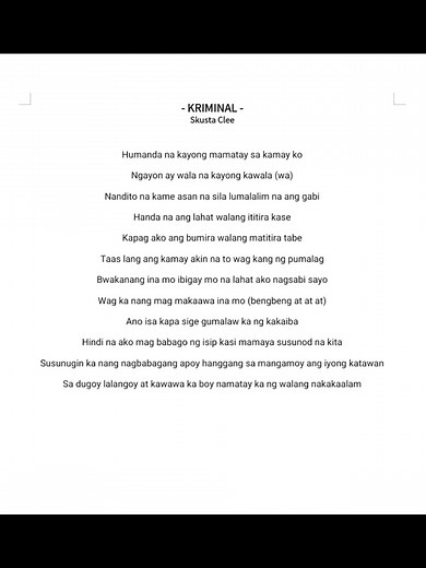 Kriminal | Skusta Clee #Kriminal #skustaclee #lyrics_songs #fypシ゚ #lyrrics