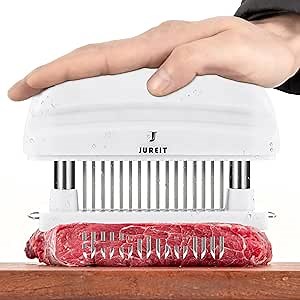 Meat Tenderizer - Meat Tenderizer Tool with 48 Stainless Steel Needle Blades for Tenderizing BBQ Marinade Beef Chicken Steak Pork - Kitchen Cooking Tool (White)