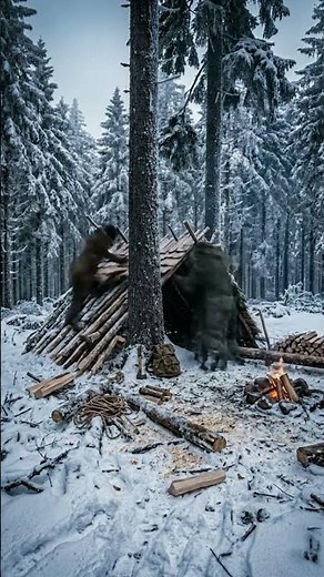 I Built a Secret Snow Shelter Using Only Wood & Trees ❄️🌲 #cozyhome #survival