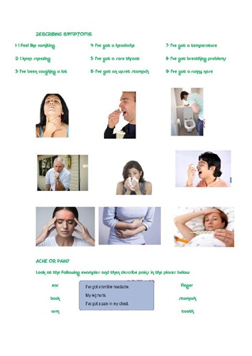 Describing Symptoms worksheet