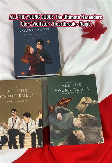 Three stunning volumes side by side—golden moments, tender dances, and heartfelt Marauders memories—complete with custom art covers & matching bookmarks! 🪄 All the Young Dudes by MsKingBean89 captures profound emotions, timeless friendships & unforgettable journeys through the wizarding years that BookTok holds closest to its heart. Iconic collector's masterpiece for any fantasy bookshelf. ✨ #alltheyoungdudes #wolfstar #maraudersfanfic #booktok #fyp