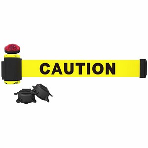 Banner Stakes 7' Yellow "Caution" Magnetic Wall Mount Belt Barrier with Light Kit MH7001L