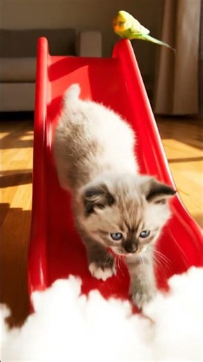 Feline Agility: Watch a Cat Gracefully Conquer the Slide Challenge! 🐈⛰️