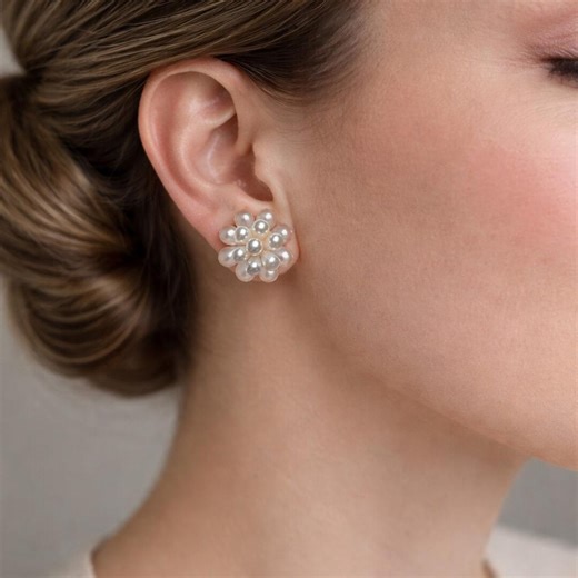 Classic Pearl Blossom Stud Earring – Gold Floral Statement Earrings - Etsy