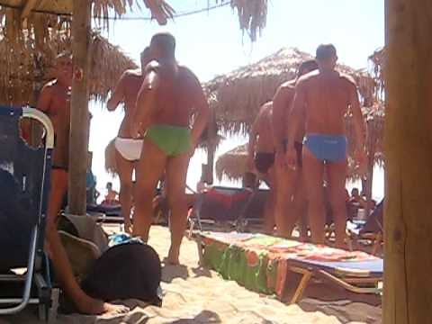Mykonos Greece - Russian speedo guys at Elia gay beach
