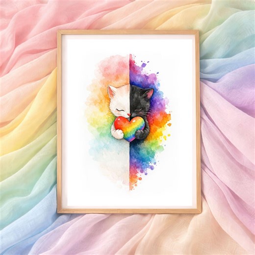 Rainbow Cats Wall Art, Love Printable, Nursery Animal Illustration - Etsy