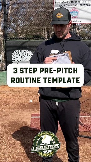 Routines bring confidence and consistency. Here’s a 3 step pre-pitch routine template: 1. Focal point 2. Deep breathe 3. Positive affirmation Credit to the late Ken Ravizza #legendsbaseball #baseball #baseballlife #kidsbaseball #baseballforkids #youthbaseball #coach #coachdavid #coaching | Legends Baseball & Softball Camps