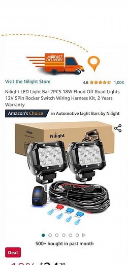 Nilight LED Light Bar 2PCS 18W Flood Off Road Lights 12V 5Pin Rocker Switch Wiring