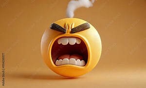 Angry emoji with steam coming out of its head in a humorous 3D style