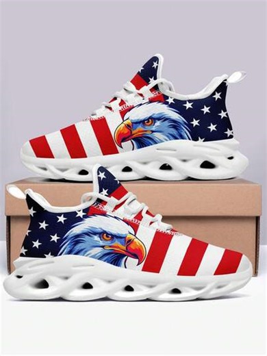 US Flag And Eagle Men's PLUS Ultra-Light Textured Design Lace-Up Trainers For Treadmill Wear As Gift, Casual Twist Sole Design Sports Running Shoes For Summer 2025 | SHEIN