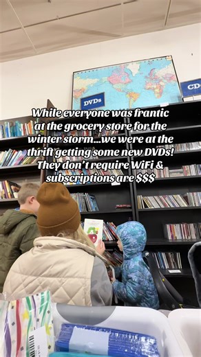 DVDs don’t need WiFi and these subscriptions are getting too expensive! One of my core memories from snow days was getting a DVD with my mom🥹 I know screentime is controversial but we have a healthy balance in our house! I’m also picky about what they are allowed to watch! Today we found 2 educational shows and 4 that are from my childhood! Time to make some memories!