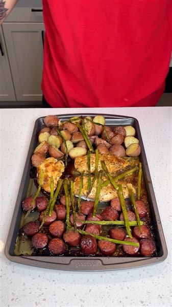 1.6K views · 49 reactions | All in one pan dinner Brian L makes a sheet pan dinner with smoked sausage, chicken, and potatos | Brian L | Facebook