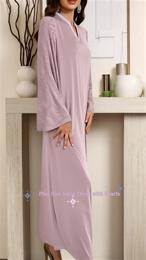 Elegant Long Satin Dress with Imitation Pearl Necklace, Comfortable Robe Gown, Fashion Plus Size A-Line Skirt, All Seasons Wear #luxuryfashion #luxuryabaya #chowdhurydress #shirinmodestwear #sarees #versatileabaya #classyhijabioutfits #plussizeoccasionwear #maxidresses #floralabaya