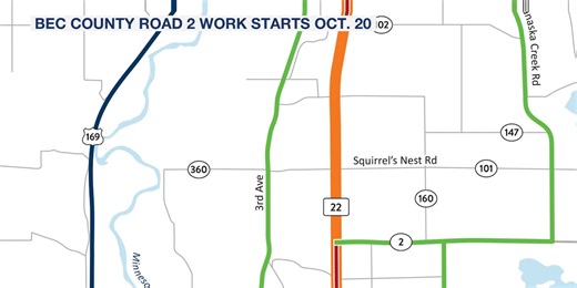 Road work to impact local traffic to Highway 22 in Blue Earth County