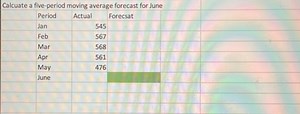 Calcuate a five-period moving average forecast for JuneActual... | Filo