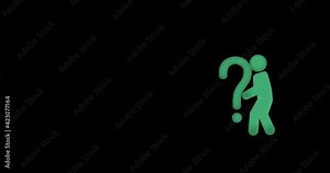 Problem solving animated cartoon icon on green screen background. Problems and solutions. The animated person throws a question. A question mark. Quest sign, search, help, knowledge and problem abstra