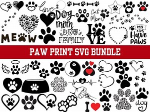 Paw Print SVG Bundle: Dog, Heart, Footprint Designs (digital Download - Etsy