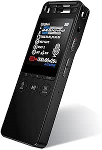 Voice Recorder with Playback，MP3 Player Portable Digital Recording，One Button Intelligent Noise Cancel Voice Activated 3072kbps 1100 Hours Work time Dual Microphones for Meetings,Lectures, Interview…