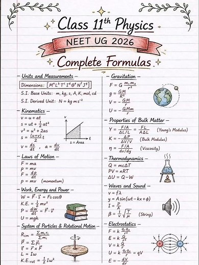 Class 11 Physics All Formulas | Complete Formula Sheet for JEE & NEET Preparation 2026📝
