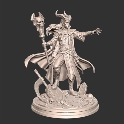 Resin Printable D&D Miniature turntable - Tiefling Warlock Necromancer