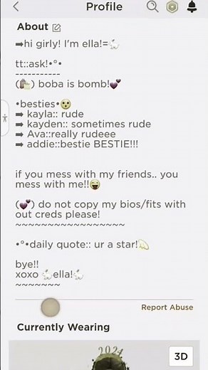 roblox bio ideas for girls!!🛍💕🐇 please do not copy name!~~~~~🍇°mine!°°°