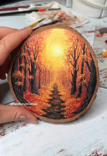Autumn forest on my little wooden canvas. #acrylicpainting #magicalmoments #paintingonwood #fantasyart #forest #magicalforest #mystery #landscapepainting #autumnvibes #miniart #minipainting #woodcraft