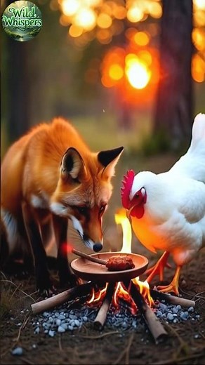 Fox and Hen are eating together #chicken #fox #shorts