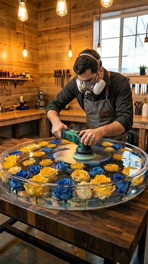 Satisfying Epoxy Resin Table With Real Blue and Yellow Roses #diy #shorts