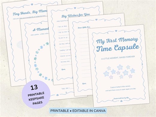 My First Memory Time Capsule Printable | Blue Baby Keepsake Bundle | Letters to Baby | New Baby Gift | Parenting Journal | Editable Canva - Etsy UK