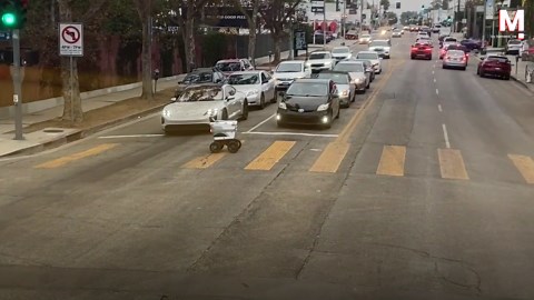 Delivery robot struggles to cross Los Angeles street