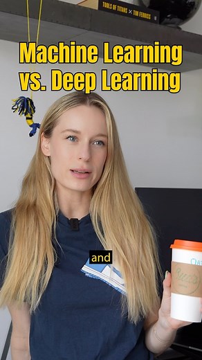 Tiffany Janzen on Instagram: "What is the difference between machine learning and deep learning? Machine learning involves training algorithms to learn patterns and make predictions from data, without being explicitly programmed. It can be used for tasks like spam detection or recommending products. Deep learning, on the other hand, is a more advanced form of machine learning that uses neural networks with many layers to learn from vast amounts of data. This allows it to tackle more complex prob