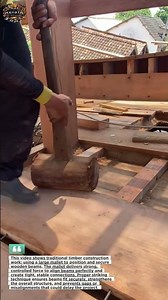 Heavy-Duty Wooden Beam Positioning with a Mallet | Traditional Timber Construction