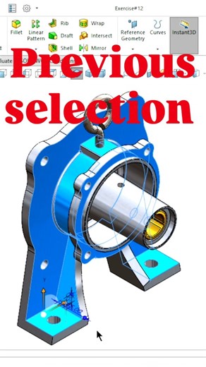 Hitesh Malviya on Instagram: "In SolidWorks, the Previous Selection feature helps you quickly reselect the last set of selected entities (edges, faces, features, etc.) without manually clicking them again. This can save time, especially when working with complex models. 🔄 How to Use "Previous Selection" in SolidWorks ✅ Method 1: Using Right-Click Menu Select items (edges, faces, bodies, etc.). Perform your operation (e.g., fillet, chamfer, appearance). Deselect or perform another task. Right-cl