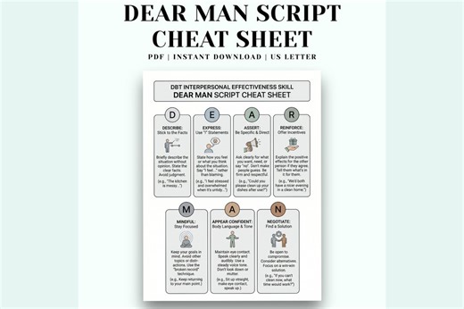 DEAR MAN Script Cheat Sheet, DBT Interpersonal Effectiveness Worksheet, Assertive Communication Skills, Boundary Setting - Etsy