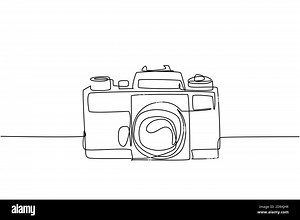 One continuous line drawing of old retro analog slr camera, front view. Vintage classic photography equipment concept single line draw graphic design Stock Vector Image & Art - Alamy