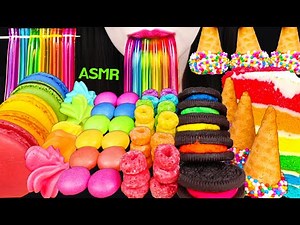 ASMR RAINBOW FOODS *UNICORN HORNS, JELLY NOODLES, OREO COOKIES 레인보우 뿔, 젤리국수 먹방 MUKBANG