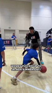 4.1M views · 42K reactions | Wemby showed up as the surprise guest (and blocking machine) at Jr. NBA & WNBA Day in The Bay!  | NBA | Facebook