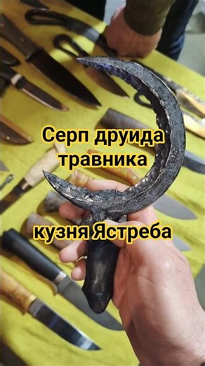 Druid herbalist's sickle from Yastreb forge. KLINOK exhibition Moscow spring 2026.