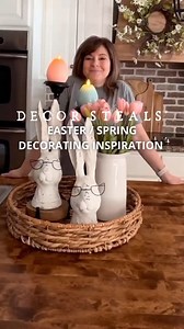 Easy Home Decor Tips from @carolina.cozy using our Wooden Candle Risers to create a spring centerpiece for your Easter tablescape or spring tablescape with the below steps you'll want to save for later!⁠👇⁠ ⁠ 1. Select your favorite rectangle tray or round tray⁠ 2. Place candlesticks or a wood riser to use varying heights⁠ 3. Add bunnies, birds, or other spring animals 4. Style a vase or pitcher with faux florals or faux greenery⁠ ⁠5. Place on your kitchen island, coffee table, kitchen table, or