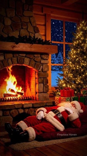 Cozy Christmas Fireplace Ambience with Sleeping Santa 🎅🔥 Crackling Fire Sounds for Sleep 4K #shorts