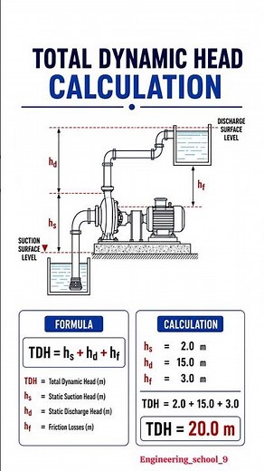 Total Dynamic Head (TDH) Calculation | Pump Head Explained with Formula & Example ⚙️😱